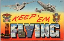 Vintage WWII 1940s KEEP 'EM FLYING Large Letter Postcard / Curteich Linen AC-1 picture