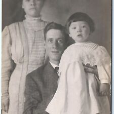 c1910s Unique Family Photography RPPC Father Holding Girl Real Photo Weird A162 picture