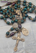 Mother Mary Holy Birth of Jesus Christmas Green Jasper Vintage Bronze Rosary picture