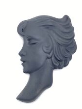 Vtg Plaster Chalkware Silhouette Woman Head Face Wall Art Deco Black 6.25x4 FLAW picture