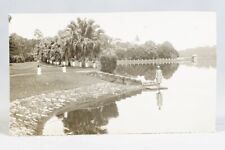 1927 Singapore Reservoir Lady Standing Water Palm Trees Snapshot Photo picture