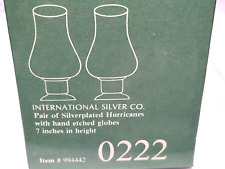 2 International Silver Co Silverplated Hurricanes w/ Hand etched Shades 7” picture