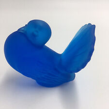 Vintage Art Glass Blue Frosted Satin Turkey Bird Dove Figurine Paperweight 3.5