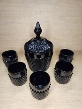 Vintage 1960s Tiara Indian Black Diamond Point Glass 5 Small Cups & Ice Bucket picture