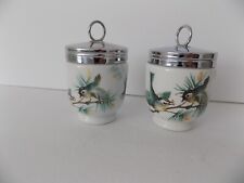 Pair of Royal Worcester egg coddlers with birds Made in England picture
