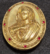 Vintage Vatican Library Collection Gold Plated Ruby Madonna Rosary Box picture