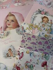 VINTAGE BABY SHOWER WRAPPING PAPER FULL SHEET picture