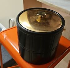 Vintage  Kraftware Black Leather Gold Trim Ice Bucket  picture