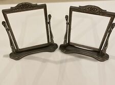 2 VTG ART DECO Silver Gray Carved Light Wood Swinging Picture Frame On Stand picture