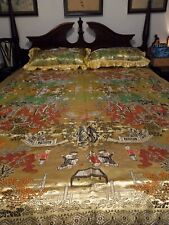 Vintage Satin Silk Brocade Fabric Asian/ Oriental Queen Size Gold Bedspread With picture