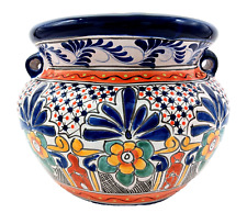 Talavera Pottery Planter Mexican Ceramic Flower Pot Blue Orange Puebla 12