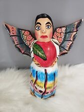 Vintage MEXICAN GUERRERO FOLK ART CARVED WOOD ANGEL PUTTI Cherub Fruit Wing Lady picture