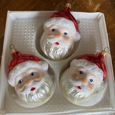 3 LARGE 4” Santa Glass Christmas Ornaments picture
