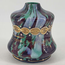 Small Hand Blown Art Glass Multi color Gold Enamel Design Bud Vase picture