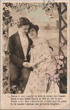 VINTAGE POSTCARD ROMANTIC COUPLE IN POSE HAND TINTED SLIGHT COLOR 1910's picture