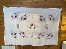 Vintage Tablecloth Handmade Applique, Embroidery, Quality Workmanship 76x53 picture