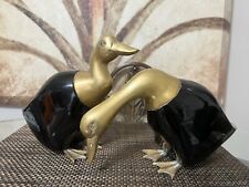 Wood Brass Duck Sculpture Set Of 2 picture