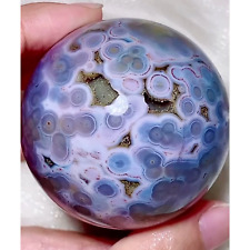 Blue Druzy 8th Vein Orbicular Ocean Jasper Sphere, Jelly Blue Bubble OJ Ball Orb picture