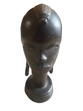 Vtg African Hand Carved Ebony Wood Female Head Bust Statue 6.25