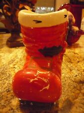 *Celebrity owned vtg * SANTA WORN/SHABBY RED BOOT * Japan/Pot/plant/candy holder picture