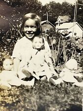 VC Photograph Girl Outside With Toy Dolls 1930's picture
