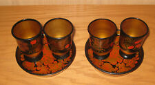 Vintage Russian Khokhloma Handcrafted Drinking Shot Glasses with Trays set of 6 picture