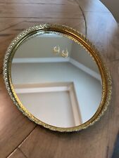 Vintage Gold Floral Filigree Oval Mirrored Vanity Dresser Tray 11.5x 8.5 picture