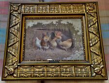 19th Century Oil Painting Chickens in Coupe signed W. Schwar Great Gilt Framed picture