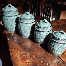 Vintage Jay’s Imports Green Speckled Kitchen 4 Canisters Set & Lids picture