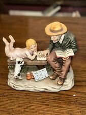 Flambro Vintage Fine Porcelain Grandpa & Girl Helping Do Homework Figurine RARE picture