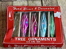 4 in BOX Vintage K-MART Hand Blown Christmas Tree Glass Ornaments Long Glitter picture