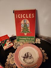 Vintage Christmas Tree Ornament Hook Hangers  Icicles,10 Santa Plates   Lot Of 3 picture