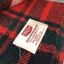 Vintage TROY Leisure Wool Blend Red Plaid Throw Blanket 54”x 54