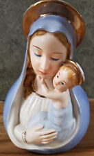 Vintage Virgin Mary Baby Jesus 50s Blue & Gold Porcelian Planter BEAUTIFUL picture