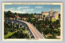 Pasadena CA-California, Arroyo Seco, Street Bridge, Vintage Postcard picture