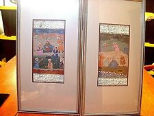Pair Fantastic Antique Asian Arabic Paintings On Paper With Script picture
