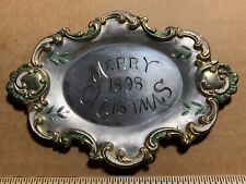 small antique old 1898 Merry Christmas Metal Tray 6 inch picture