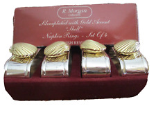 R. Morgan Collection, Silverplated Oval Napkin Rings, Gold Seashells, Signed,EUC picture
