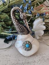 Beautiful Vintage Silver Swan Large Pearl Trochus Niloticus Shell Sculpture picture