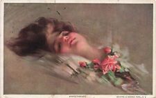 VINTAGE A/S PHILIP BOILEAU POSTCARD SWEETHEART PRETTY WOMAN WITH ROSES 080623 S picture