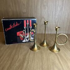 Vintage Silvestri Brass Candlestick Trio Horns Holders Holiday Decor Hong Kong picture