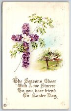 Postcard A Happy Easter Greetings A Cross Of Violets Embossed Posted 1916 picture