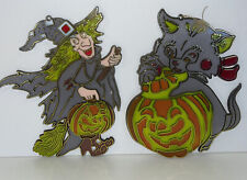 vintage stained glass plastic Halloween witch and cat sun catcher picture