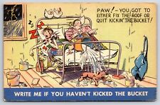 Comic Humor c1943 Two In Bed Write Me If You Haven't Kicked The Bucket Postcard picture