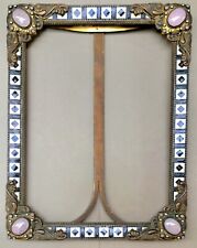 Antique 1920s Enameled Brass Picture Frame w/Rose Quartz ~12.5