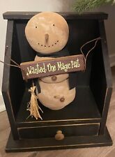 New Primitive Aged WANTED MAGIC HAT SIGN SNOWMAN DOLL Shelf Sitter Figure 13