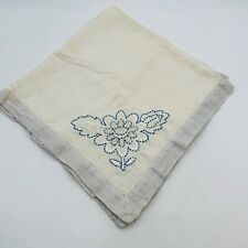 Hand Embroidered Blue Flower Table Topper Linen 30