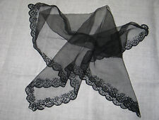 Exquisite Antique Vintage Embossed Velvet Net Lace Scarf Mantilla  picture