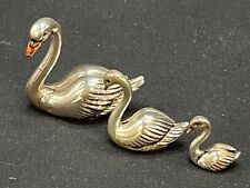 Rare Trio of Tiny Sterling Swans with Colored Bills, Removable Wings  Marked 925 picture