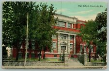 Nanticoke PA~Highschool~2 Story Corinthian Pillars~Flagpole~Rock Wall~1911 PC picture